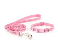 Ancol Small Bite Refl Paw&Bone Collar( adjusts 20-30cm) & Lead ( 1m x 10mm) Set Pink