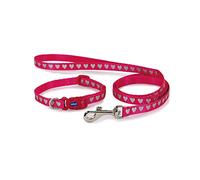 Ancol Small Bite Reflective Dog Collar & Lead Set in Pink Hearts - Adjustable Snap Buckle Fastening - Comfortable Puppy Pet Accessory