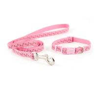 Ancol Small Bite Reflective Paw And Bone Pink Collar And Lead Pet Training Accessory, 20-30 Cm