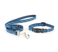 Ancol Small Bite Stars Collar ( adjusts 20-30cm) & Lead ( 1m x 10mm) Set Blue