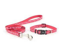 Ancol Small Bite Stars Collar (adjusts 20-30 cm) and Lead (1m x 10 mm) Set Red