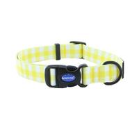 Ancol Soho Round Dog Collar Yellow Check Patterned - 100% Recycled Fabric Comfortable Pet Accessory - Sturdy Adjustable Buckle Puppy Neckband - L