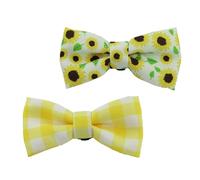 Ancol Sunflower Adjustable Dog Bow Tie Yellow Check Patterned - Comfortable 100% Recycled Fabric Clothing Pet Accessory - Puppy Fancy Dressing - Pack of 2