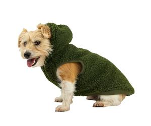 Ancol Teddy Sherpa Dog Fleece Hoodie in Green - Warm Cosy Pet Sweatshirt with Harness Hole and Soft Texture - Thick Puppy Outdoor Pullover- XL