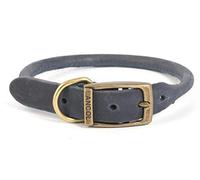 Ancol Timberwolf Bonded Thread Leather Round Dog Collar - Blue - Soft Leather Design with Antique Gold Buckle - Reduces Fur Flattening - 55-63cm Size 8
