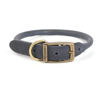 Ancol Timberwolf Bonded Thread Leather Round Dog Collar - Blue - Soft Leather Design with Antique Gold Buckle - Reduces Fur Flattening