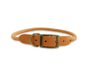 Ancol Timberwolf Round Leather Dog Collar in Mustard - Comfortable Top Grain Bridle Leather Pet Accessory - Adjustable Puppy Neckband - 50-59cm Size 7
