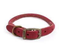 Ancol Timberwolf Round Leather Dog Collar in Raspberry - Top Grain Bridle Leather with Nylon Core Durable Pet Training Accessory - 50-59cm Size 7