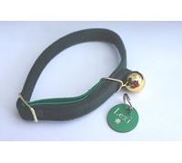 ANCOL VELVET ELASTICATED SAFETY RELEASE CAT COLLAR GREEN AND MATCHING PERSONALISED ENGRAVED CAT ID TAG