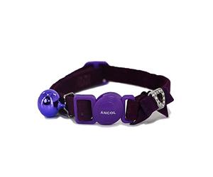 Ancol Velvet Heart Cat Collar in Black - Extra Soft Velvet with Sparkling Gem Heart and Break Away Buckle - Includes XL Warning Bell