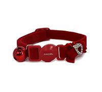 Ancol Velvet Heart Cat Collar Red - Extra Soft Velvet with Sparkling Gem Heart and Breakaway Buckle