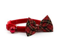 Ancol Vintage Bow Safety Cat Collar in Tartan - Luxury Velvet Collar with Removable Bow and Break Away Buckle - Includes Warning Bell