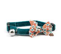 Ancol Vintage Bow Safety Cat Collar in Teal - Luxury Velvet Collar with Removable Bow and Break Away Buckle - Includes Warning Bell