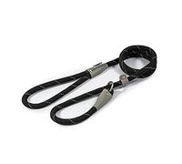 Ancol Viva Dog Rope Slip Lead Reflective Black Poly Weave Webbing Leather Adjuster Lightweight Mountain Grade Rope Puppy Pet Walking Accessory - 1.2m x 10mm