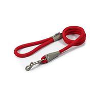 Ancol Viva Reflective Rope and Leather Snap Dog Lead - Red - Durable Weatherproof Poly Weave Puppy Walking Accessory - 1.07m x 12mm