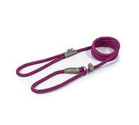 Ancol Viva Reflective Rope and Leather Slip Dog Lead - Purple - Lightweight Weatherproof Durable Puppy Training Accessory - 1.2m x 12mm