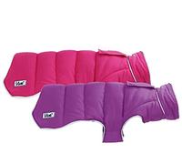 Ancol Viva Reversible Dog Coat with Harness Hole - Pink Purple - Lightweight Puffer Reflective Pet Jacket - 35cm S/M