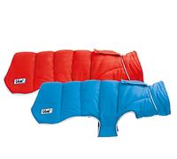 Ancol Viva Reversible Dog Coat with Harness Hole - Red Blue - Lightweight Puffer Reflective Pet Jacket - 50cm L