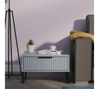 Welcome Furniture Ltd Fluted 1 Drawer Wide Bedside Table in Denim Blue - Ready Assembled, Blue
