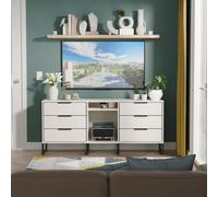 Welcome Furniture Ltd Fluted 6 Drawer Sideboard in Kashmir Matt - Ready Assembled, Cream