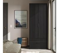 Ancona Ready Assembled Modern Matt Black Ash 2 Drawer Tall Double Wardrobe (H)1956mm (W)766mm (D)530mm