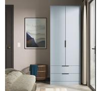 Welcome Furniture Ltd Fluted Tall Double 2 Drawer Wardrobe in Denim Blue - Ready Assembled, Blue