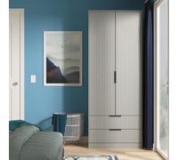 Welcome Furniture Ltd Fluted Tall Double 2 Drawer Wardrobe in Dusk Grey - Ready Assembled, Grey