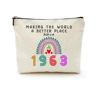 ancpeany 56th Birthday Gifts for Women, Double-sided Printied Waterproof Linen Small Cosmetic Makeup Bags, 1963, Rainhow