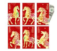 Ancsttu Chinese New Year Red Envelopes,2026 Happy New Year Chinese 6-Piece | of The Horse Red Envelopes Blessings - for Card Cash Keepsake Jewelry Friends Family Birthday Holiday Wedding