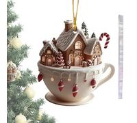 Ancsttu Hot Cocoa Cup Christmas Ornament | Snow Houses Chocolate Mug 2D Acrylic Tree Decoration Charm - Indoor Outdoor Pendant