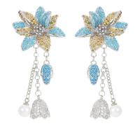 And American Earrings For Women Zircon Inlaid Flower Tassel Pearl Bell Earrings