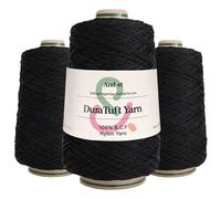 and-et DuraTuft Yarn 45 Vibrant Colors Tufting Nylon Yarn Pack - Ideal for Crochet, Craft Projects -100% B.C.F. - 3 Cones x 1.66lbs -180yards -Perfect for Rug Weaving and Knitting (44 Black)