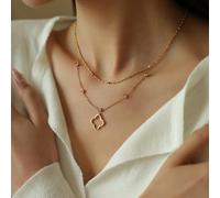 and fashionable lucky flower four-leaf pendant gold beads beaded multi-layer necklace combination trendy women's jewelry