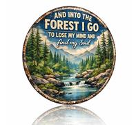 And Into the Forest I Go Metal Sign - Vintage Rustic Aluminum Wall Decor with Nature Quote for Bedroom Study Cabin Home Office, 8x12 Inches (26095)