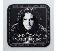 And Now My Watch Begins - Jon Snow from Game of Thrones - Drinks Coaster - Hardboard - 9cm x 9cm - Gloss Finish