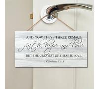 And Now These Three Remain Faith, Hope And Love. Wooden Signs Wall Plaque Positive Quotes Wooden Plaque Rustic Wood Home Wall Decoration For Home Family Living Room Bedroom Housewarming Gift 4x8 IN