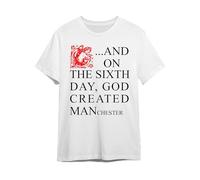 and on The Sixth Day god Created Manchester. Manchester Sixth Day T-Shirt, Classic 1988 Design, White. Leo B Stanley (UK, Alpha, XL, Regular, Regular)