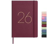 And Per Se 2026 Planner-Daily, Weekly & 15-Monthly Leather Hardcover Planner, 5.7" x 8", Daily Schedule, Monthly Tabs, 100 GSM Thick Paper, Back Pocket(Dark Red)