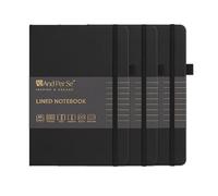 &And Per Se Lined Notebooks, 3 Pack, A5 Hardcover Journals, 160 Page Thick Paper, 100 GSM, Notebook for Office, School (Black)