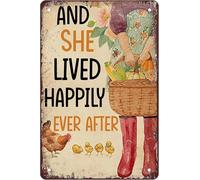 and She Lived Happily Ever After Vintage Metal Aluminum Tin Sign Door Signs Exterior Home Cave Garage bar Country Poster Club Wall Plaque Decoration Retro Aluminum Sign 8"x12"