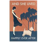 and She Lived Happily Ever After Westie Retro Metal Tin Sign Wall Decor Vintage Sign for Home Kitchen Cafe Bar Restaurant 8x12 inch