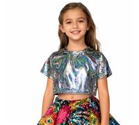 and Shine Girls Performance Glitter Sequin Stretch Crop Tee for Dance Gymnastics Cheerleading Party Costume Wear Kids Carnival Jumper 4 Years Old Gift Dress Up Age Sparkly Top 60s Fancy Boys