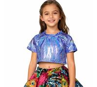 and Shine Girls Performance Glitter Sequin Stretch Crop Tee for Dance Gymnastics Cheerleading Party Costume Wear Kids Carnival Jumper 4 Years Old Gift Dress Up Age Sparkly Top 60s Fancy Boys