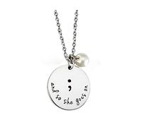 and So She Goes On Semicolon Necacek Stainless Steel Imitate Pearl Semi Colon Inspirational Neckalce for Women Girls Gifts