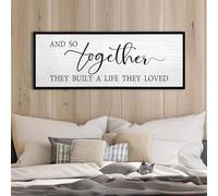 And So Together They Built A Life They Loved Wall Decor 40”X15” Rustic Master Bedroom Large Wood Framed Sign Above Bed Modern Farmhouse Quotes Couple Wall Art Over Bed Hanging Decoration (Black)