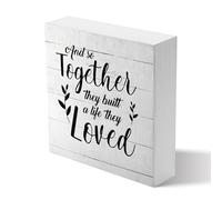 And So Together They Built A Life They Loved Wood Box Sign,Love Signs For Home Decor,Rustic Wooden Sign Farmhouse Decoration For Home Living Room Bedroom 5x5 Inch