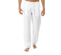 and Style and Summer Men's Linen Trousers Cotton Fashionable Simple Men's Pants Comfortable Memory Foam (ZWadA-White, L)