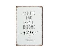 And The Two Shall Become One Art, Scripture Wall Art, Ephesians 5:31 Quote Painting Artwork Wall Decor Painting Art, Kitchen Garden Bathroom Farm Home Coffee Decor, Metal Tin Sign 8 X 12 Inch