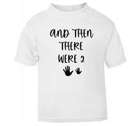 and Then There were Two (Handprints for Single Parent) Pregnancy Announcement Reveal [BBY7] Customisable Short Sleeve Cotton Toddler t Shirt, 1-2 Years, White