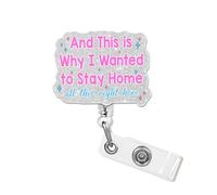 and This is Why I Wanted to Stay Home All This Right Here Badge Reel with Silver Glitter, Funny Sarcastic Retractable ID Clip Holder Gift for Nurse, CNA, RN,Nursing Student, Social Workers, Coworker